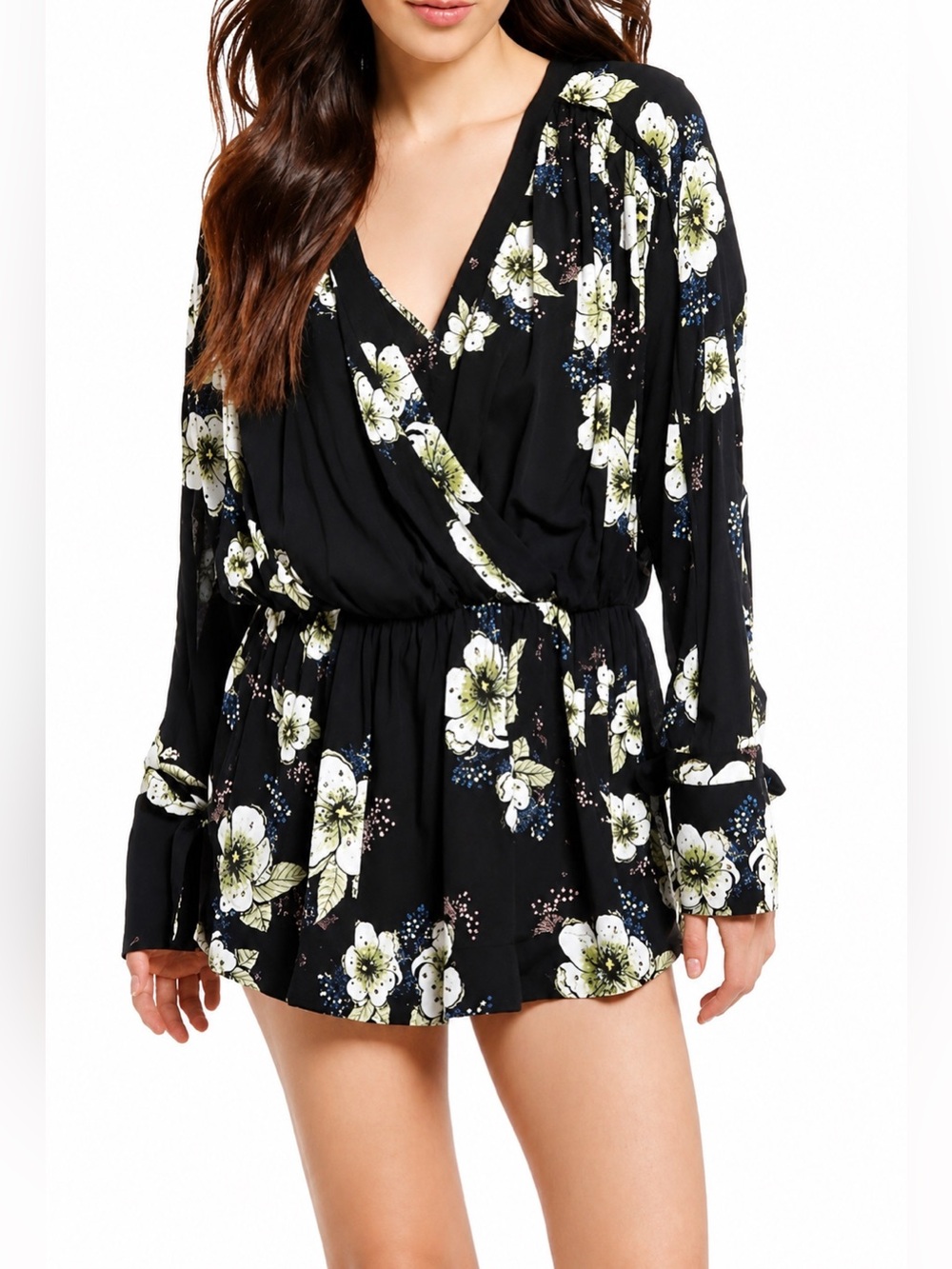 Free People Tuscan Dreams black floral top, XS
